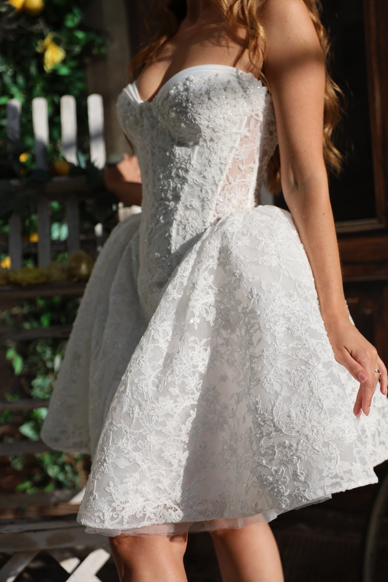 Bliss — full-length view, playful yet sophisticated bridal look