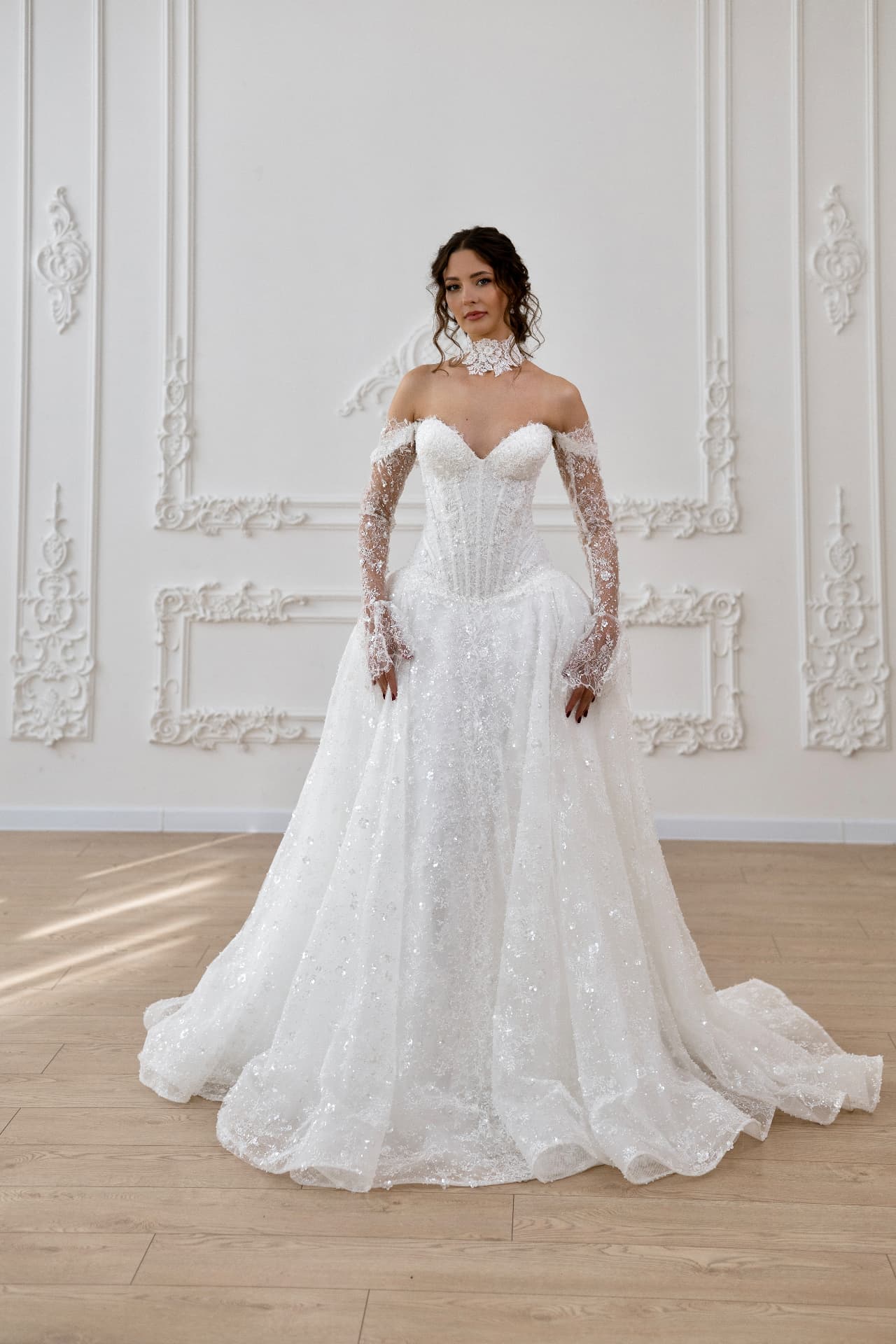Artemis — full view, voluminous ball gown skirt spreading into a dramatic train
