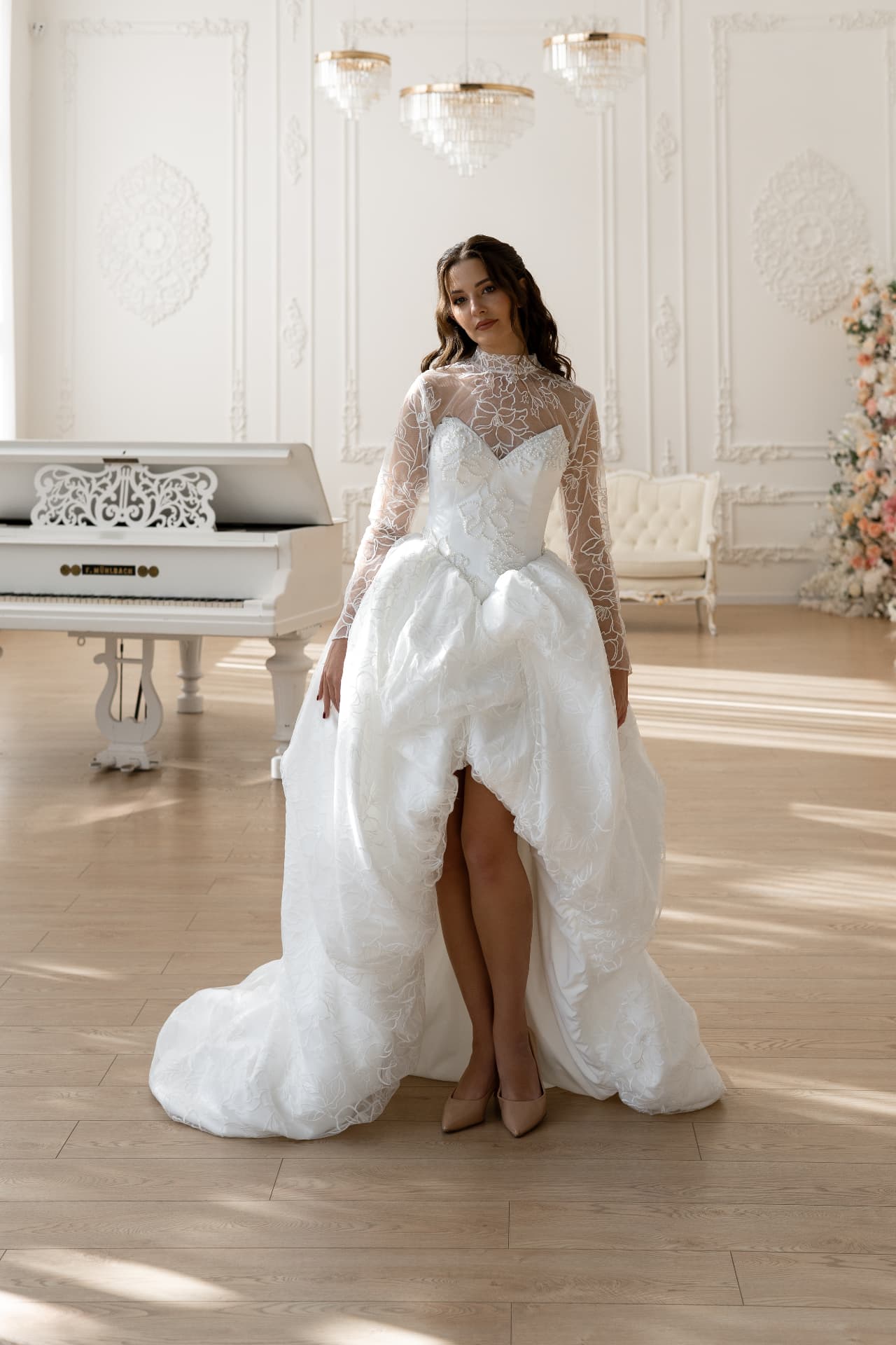 Eos — LEMAKS Goddess floral lace high-low bridal gown