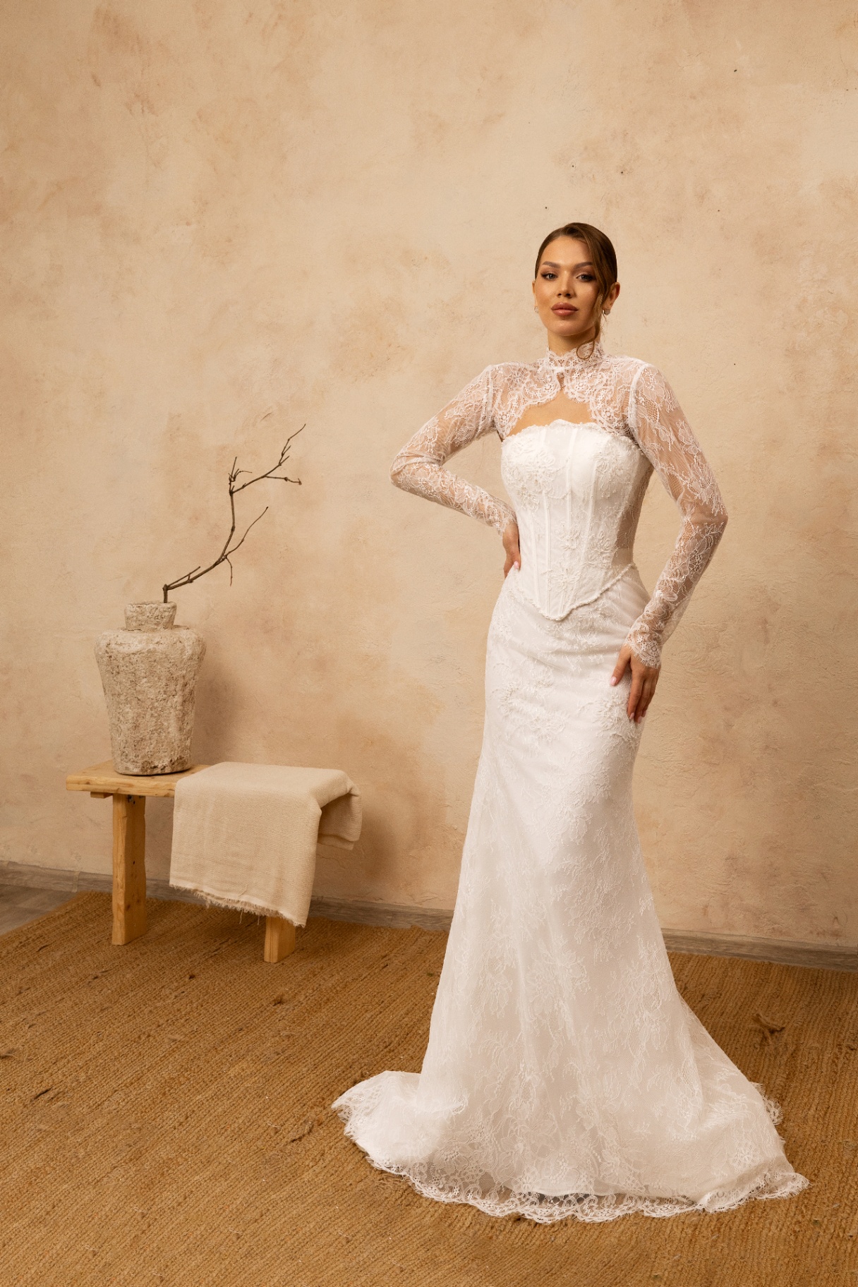 Marta — high-neck lace overlay with long sleeves