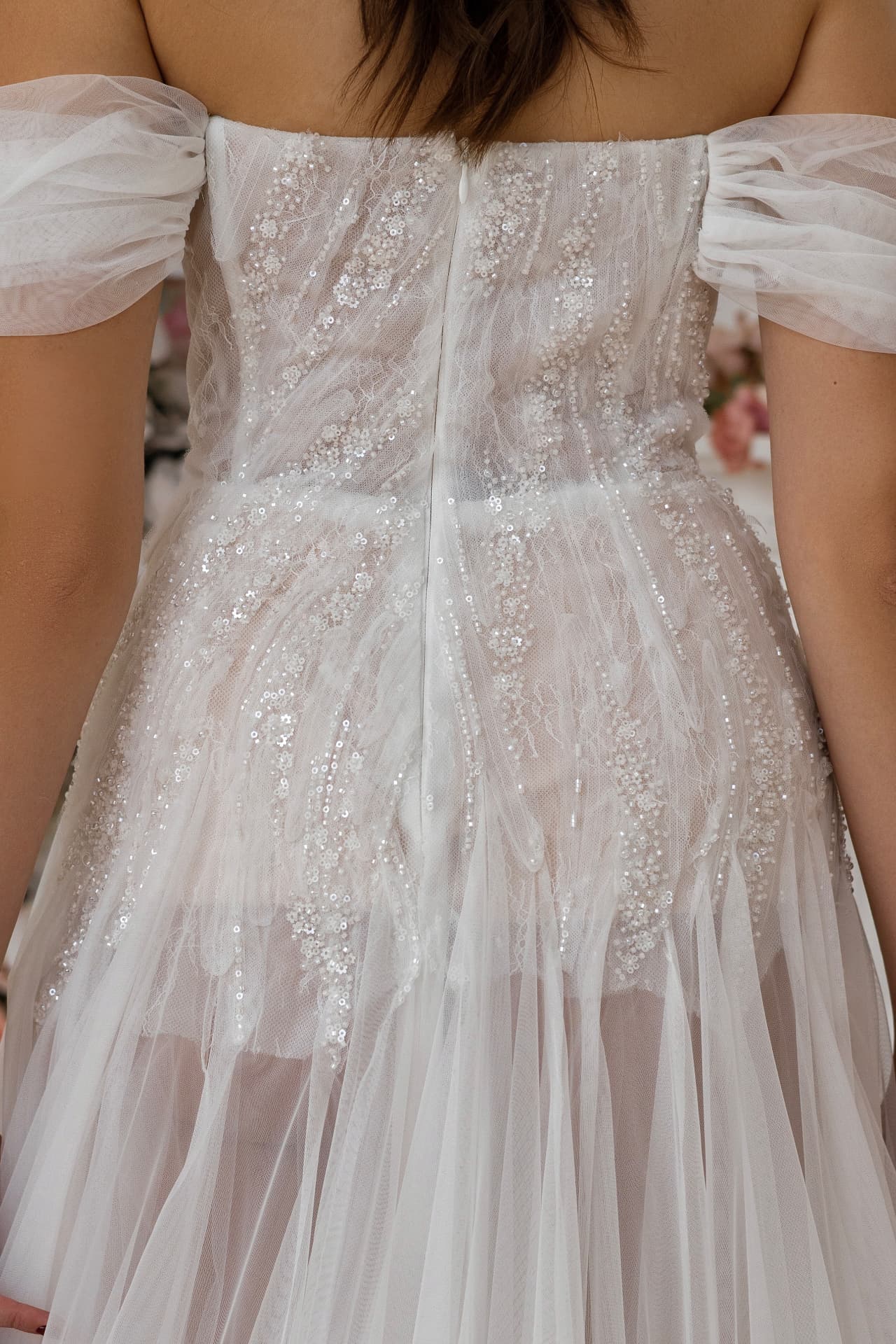 Hera — back detail of the bodice with beading