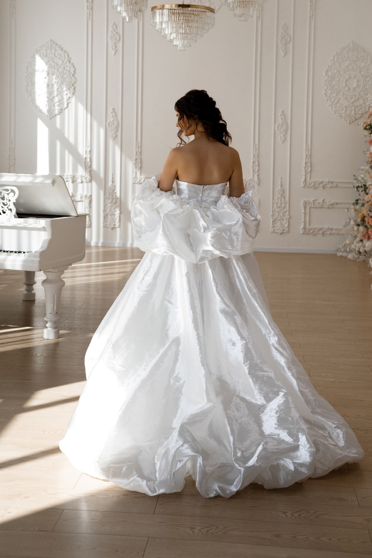 Selene — full back view with voluminous skirt and train