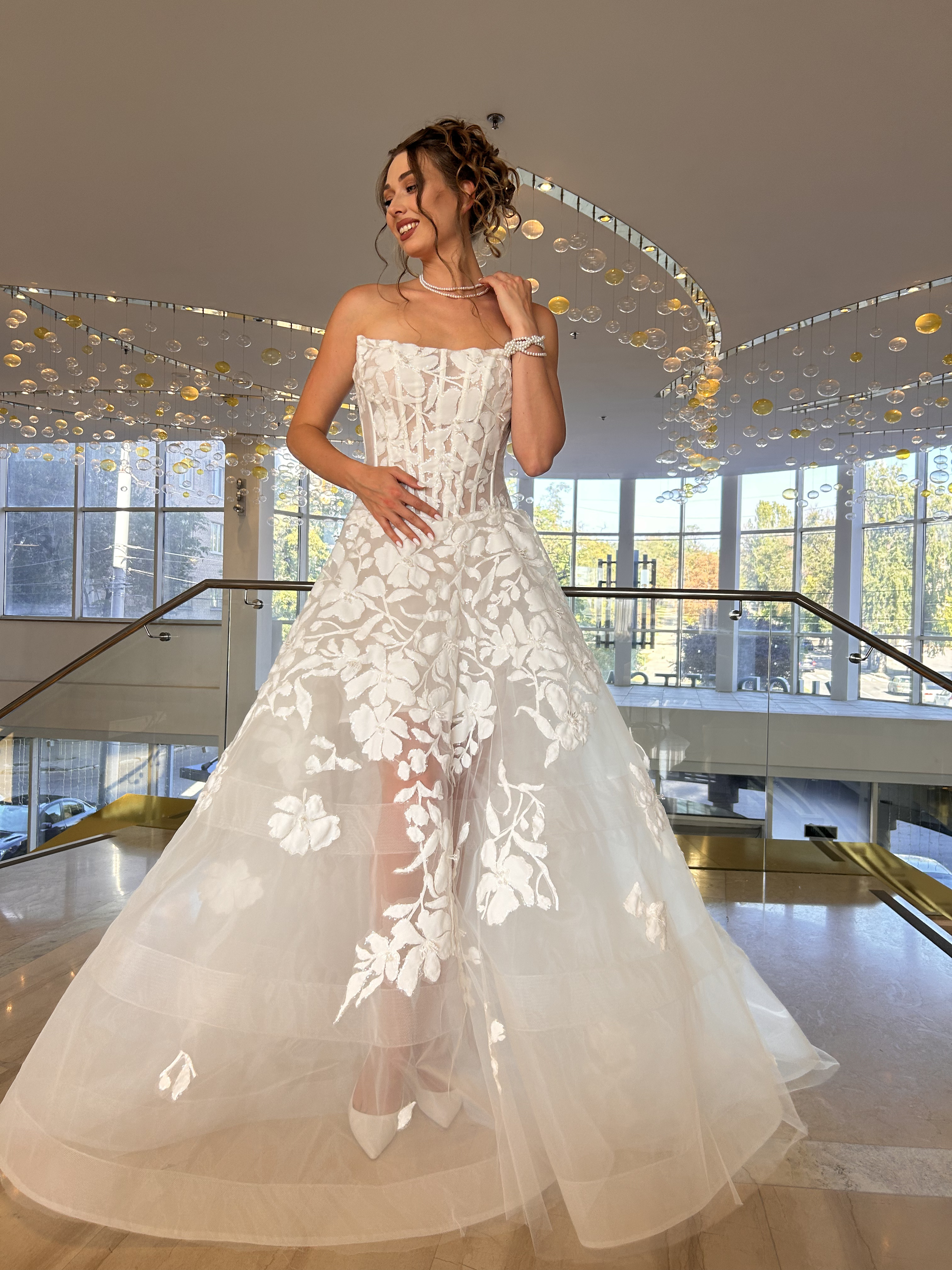 Mallow — sheer back detail with floral appliqués