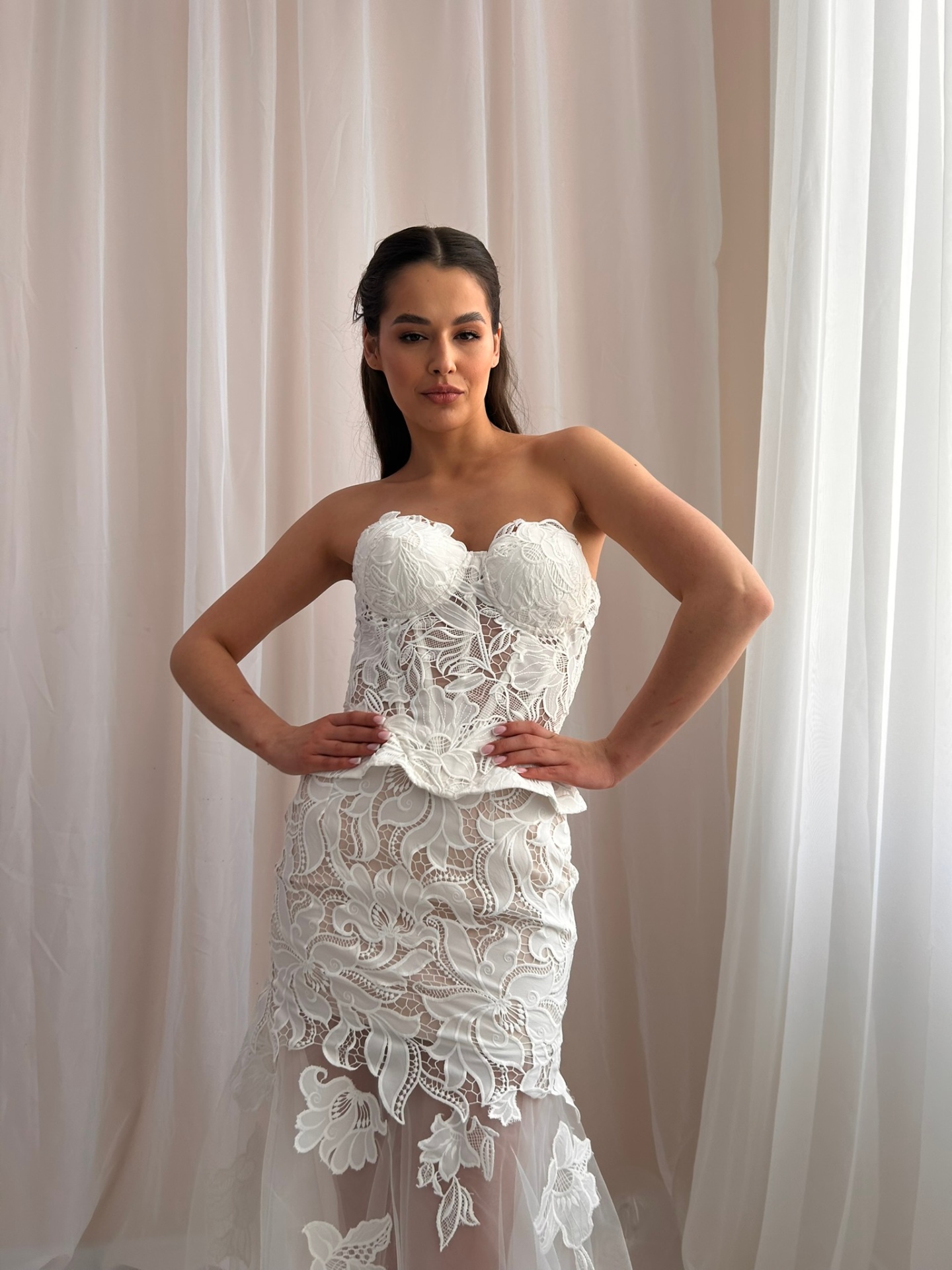 Beatrice — LEMAKS Famous mermaid lace gown with peplum bodice