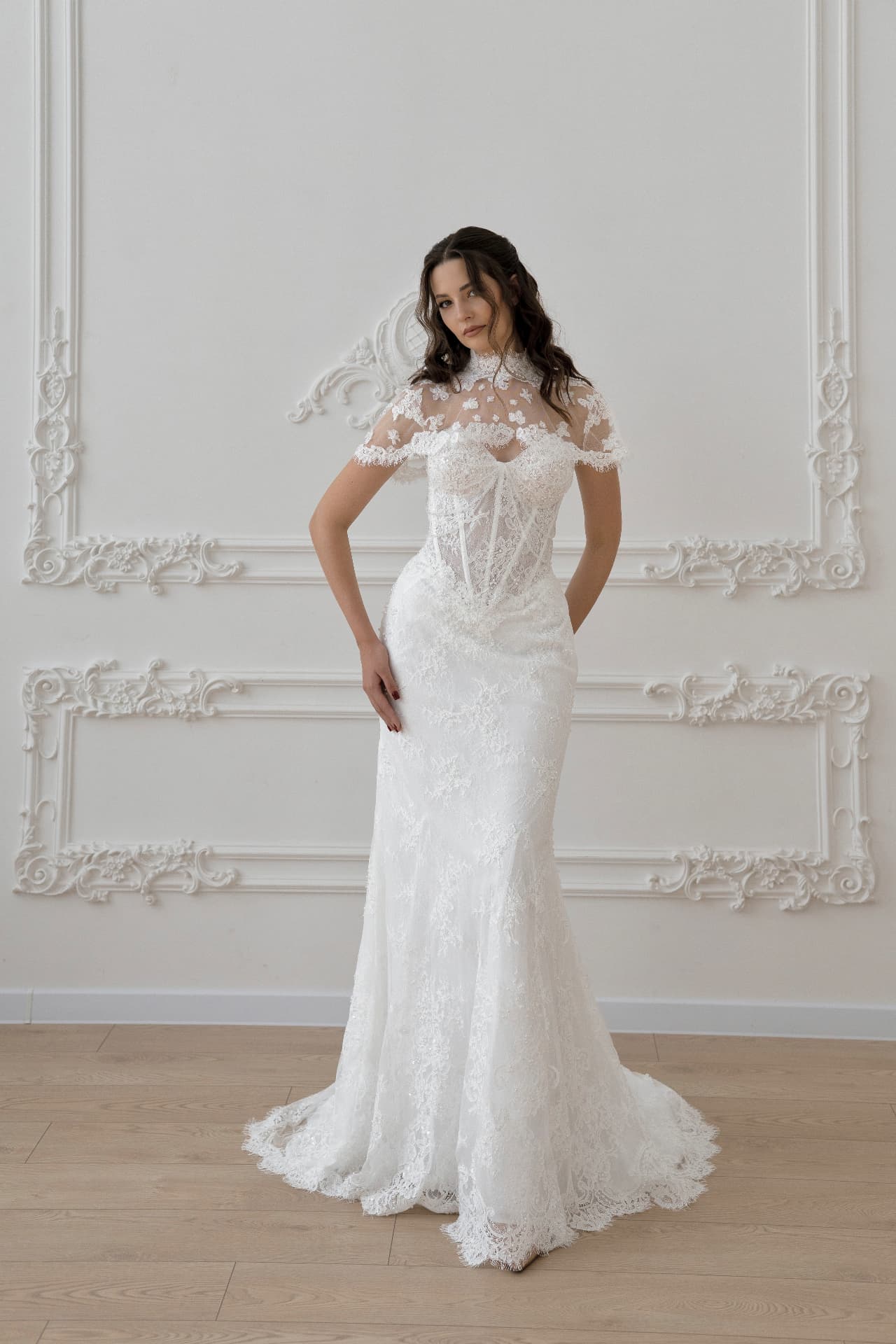 Lachesis — LEMAKS Goddess lace mermaid bridal gown with off-the-shoulder sleeves