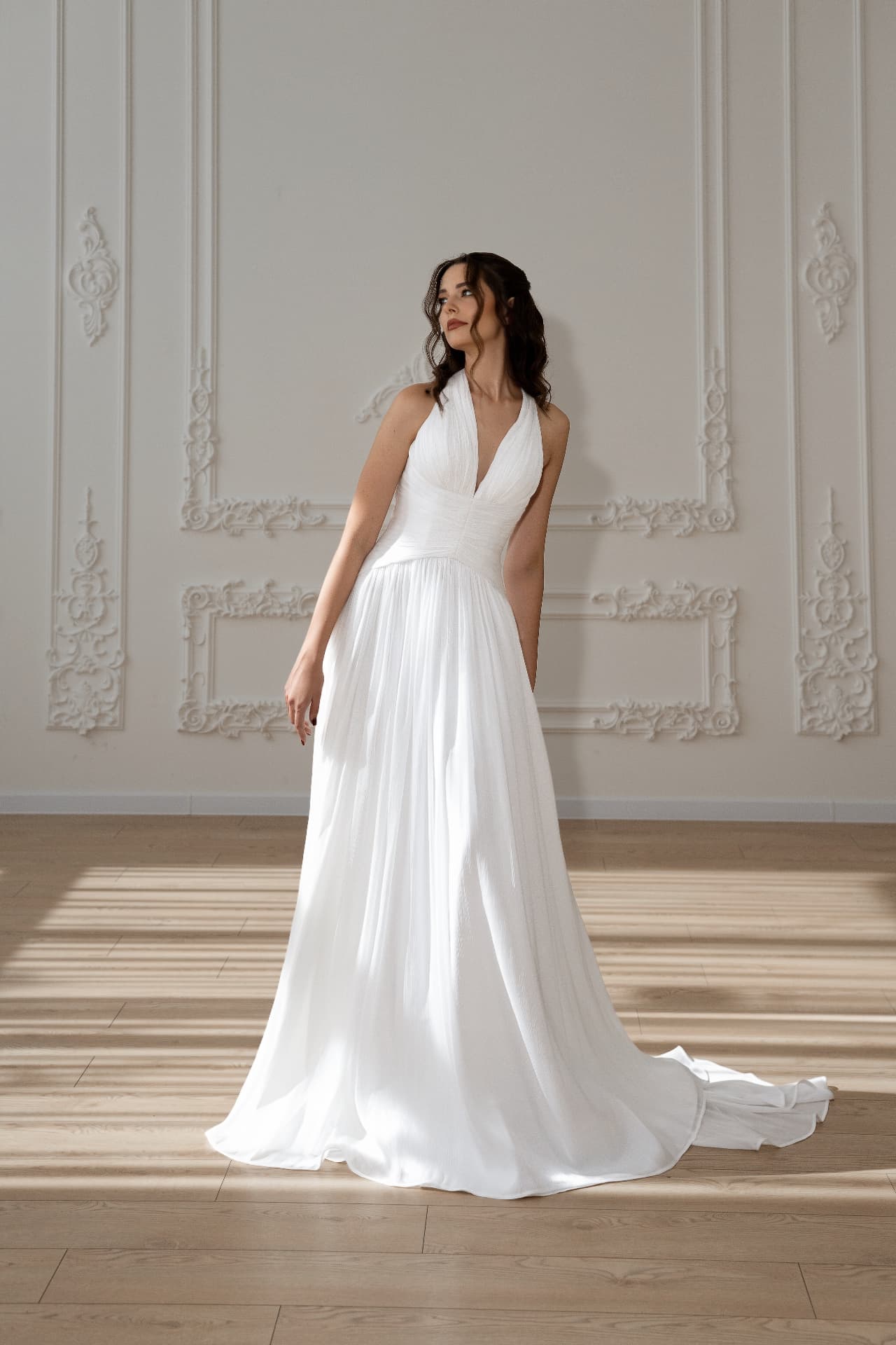 Harmonia — LEMAKS Goddess halter bridal gown with pleated skirt