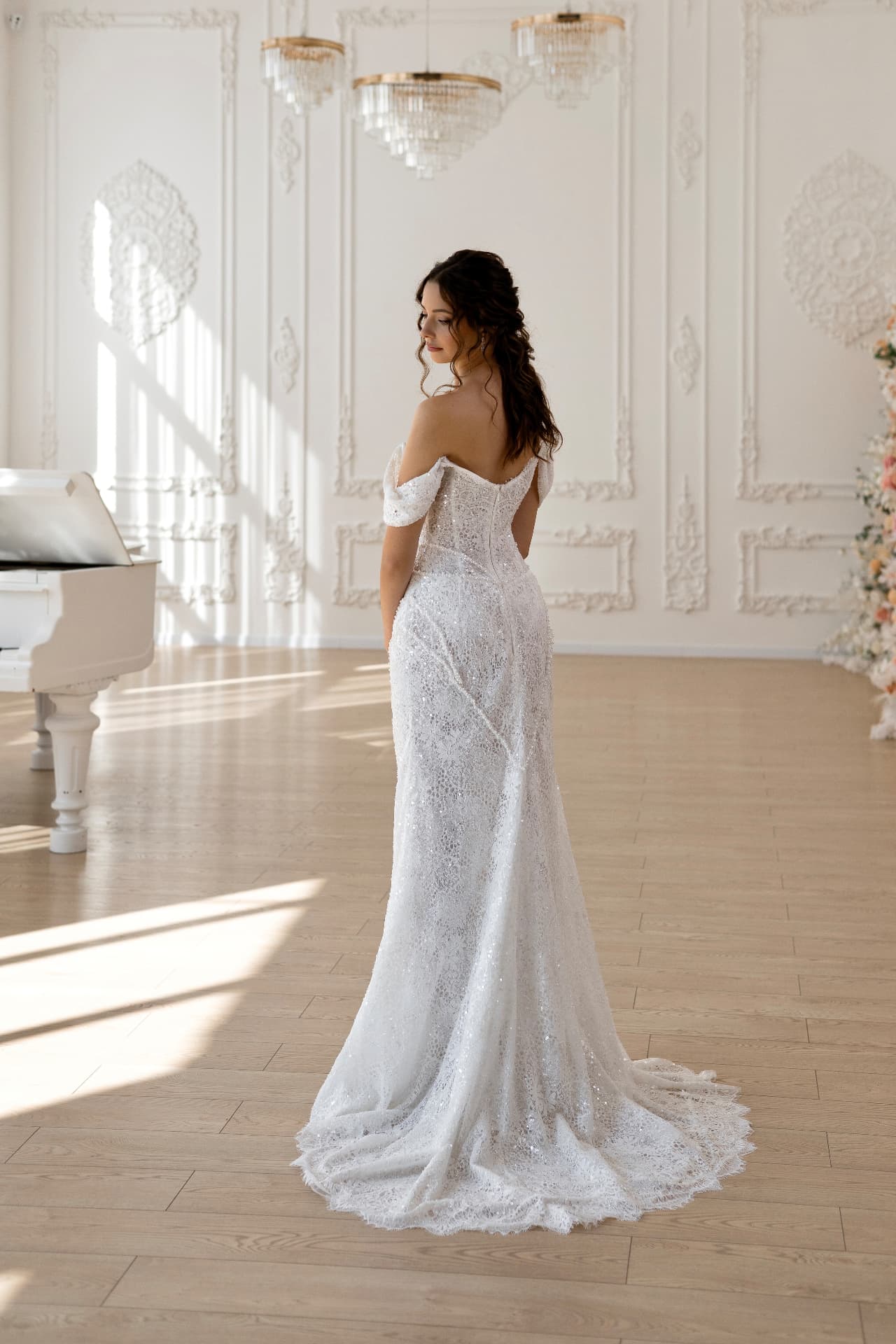 Persephone — full back view showing the gown and lace train