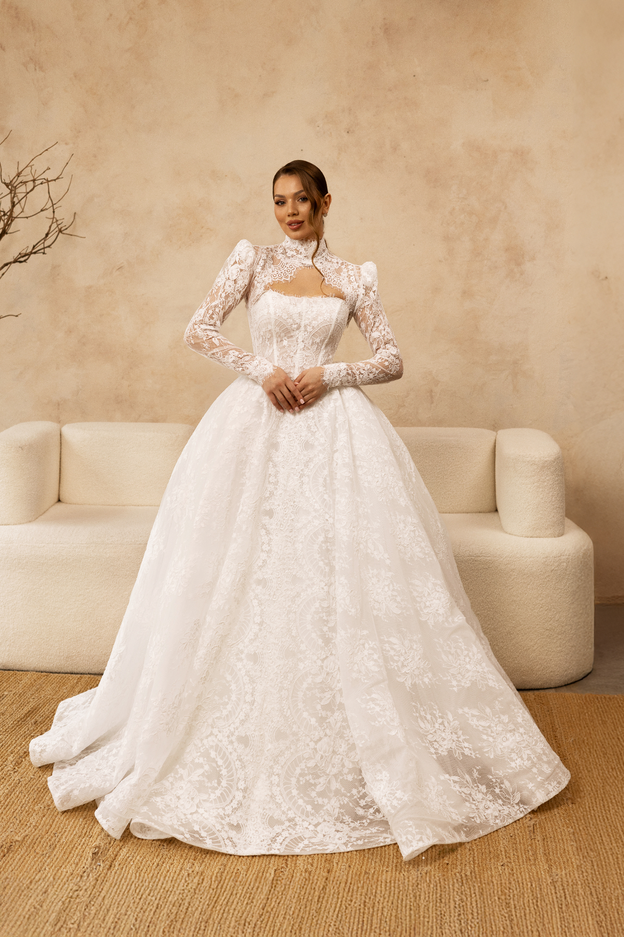 Barbara — lace gown with high-neck overlay