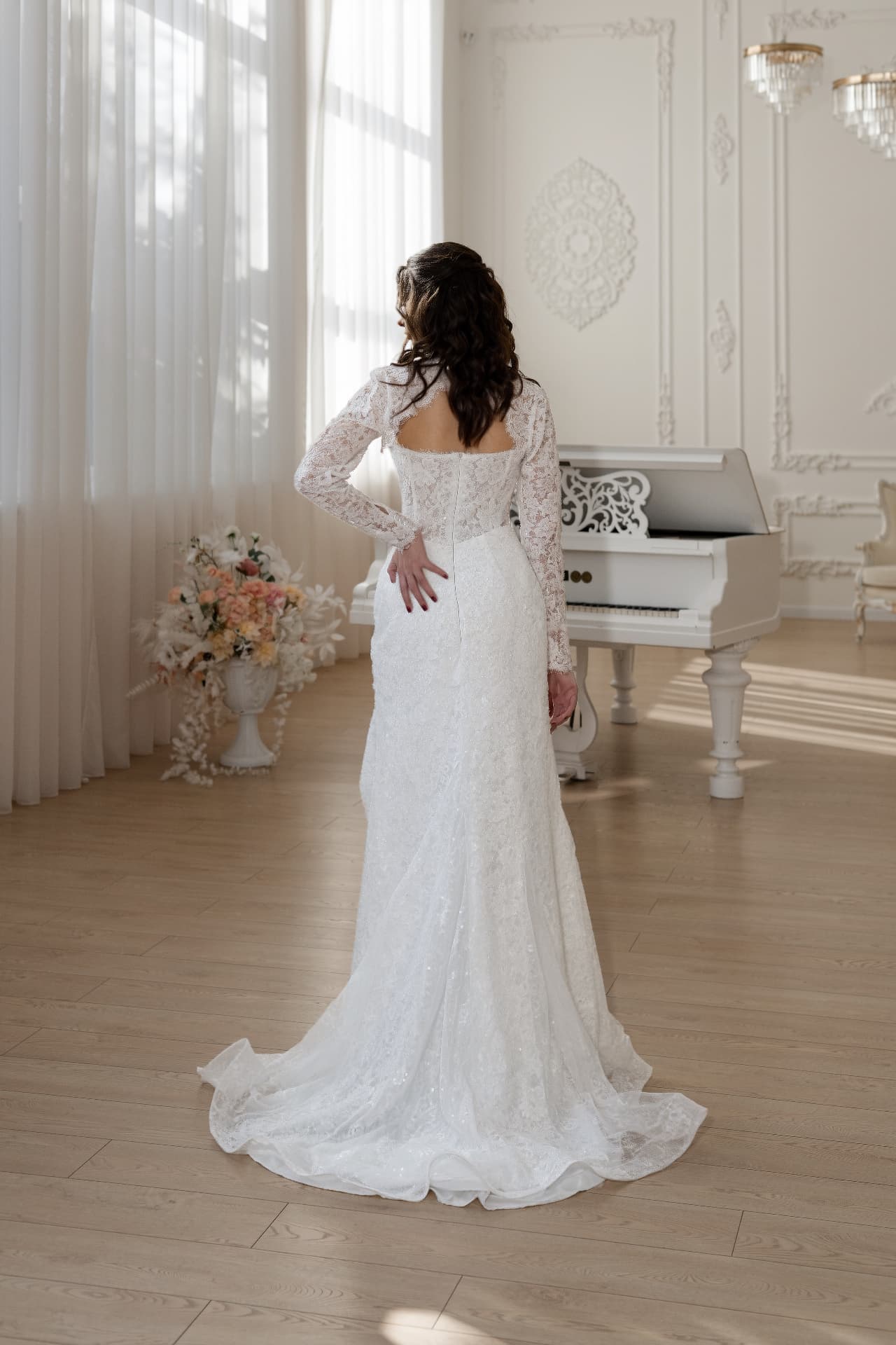 Nike — back view with graceful flowing train