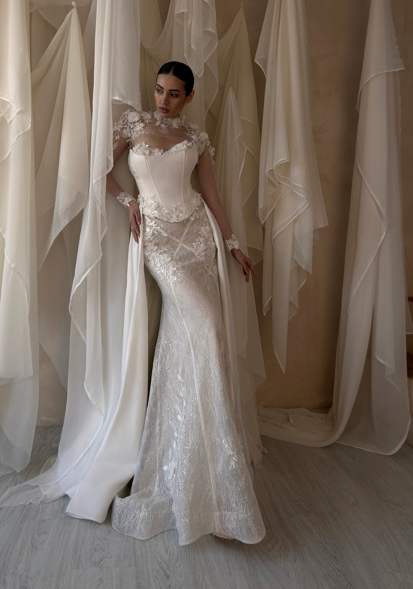 Annabelle — LEMAKS Famous bridal gown with lace bodice and satin overskirt