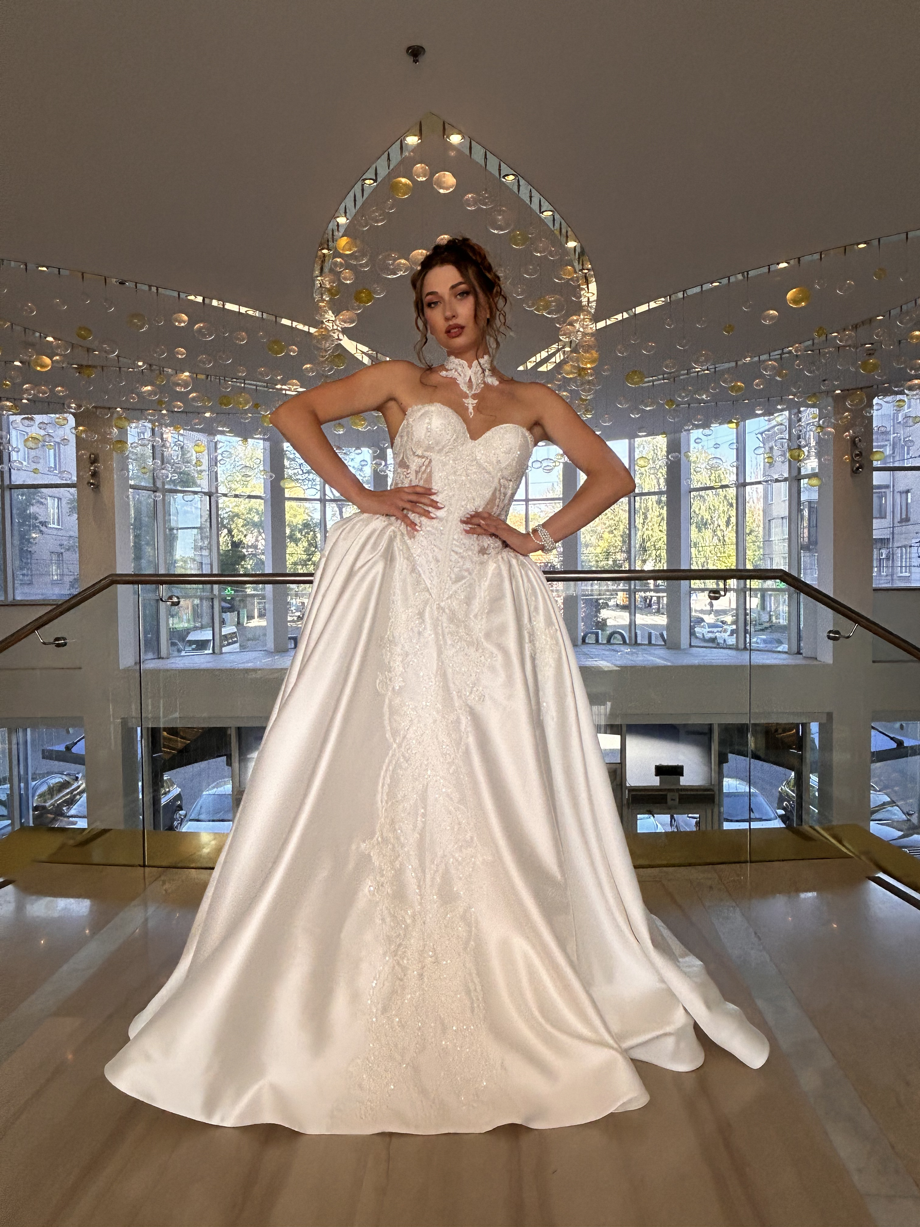 Orchid — voluminous satin skirt with cascading lace embellishments