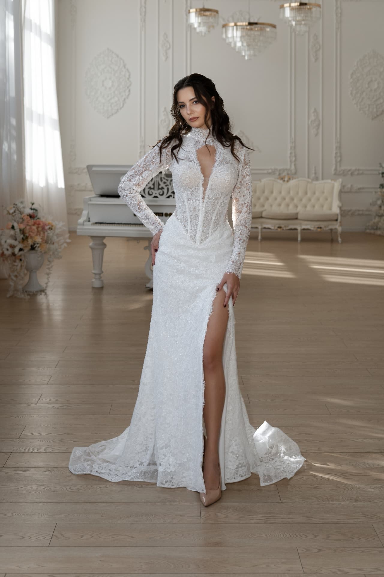 Nike — LEMAKS Goddess high-neck lace bridal gown with keyhole cutout