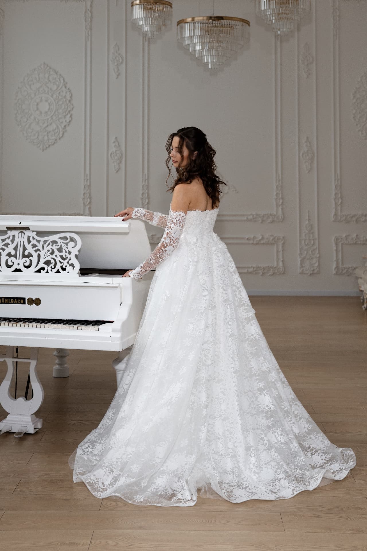 Andromeda — back view with sweeping lace train