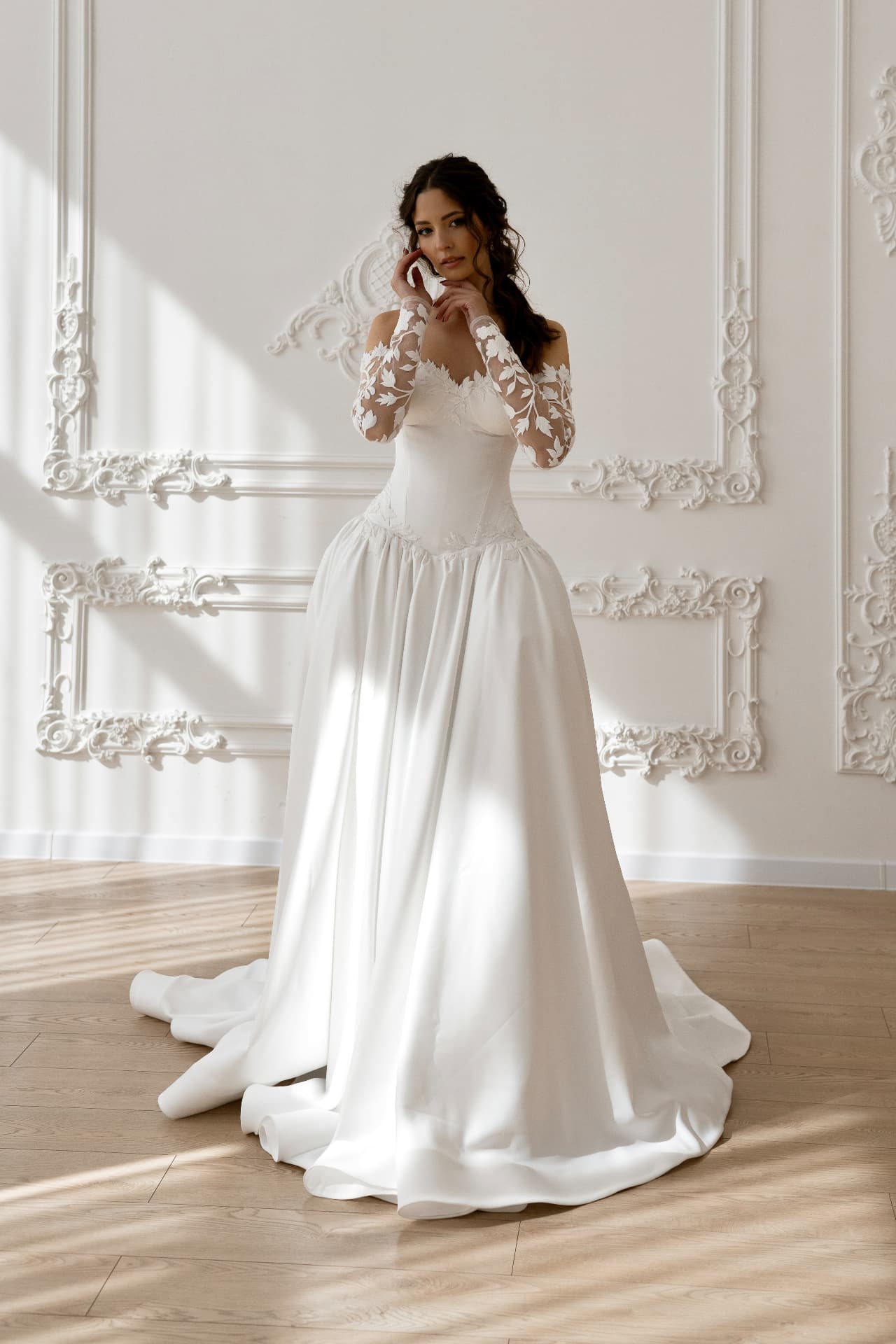Athena — front view with corset bodice and full skirt